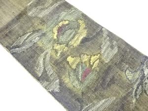 手織り真綿紬紙布花葉模様織出し名古屋帯